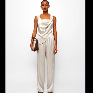 Nanushka Petra Draped Satin Top silver